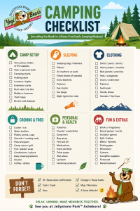 Family camping checklist for a stress-free camping weekend at Jellystone Park™ Asheboro