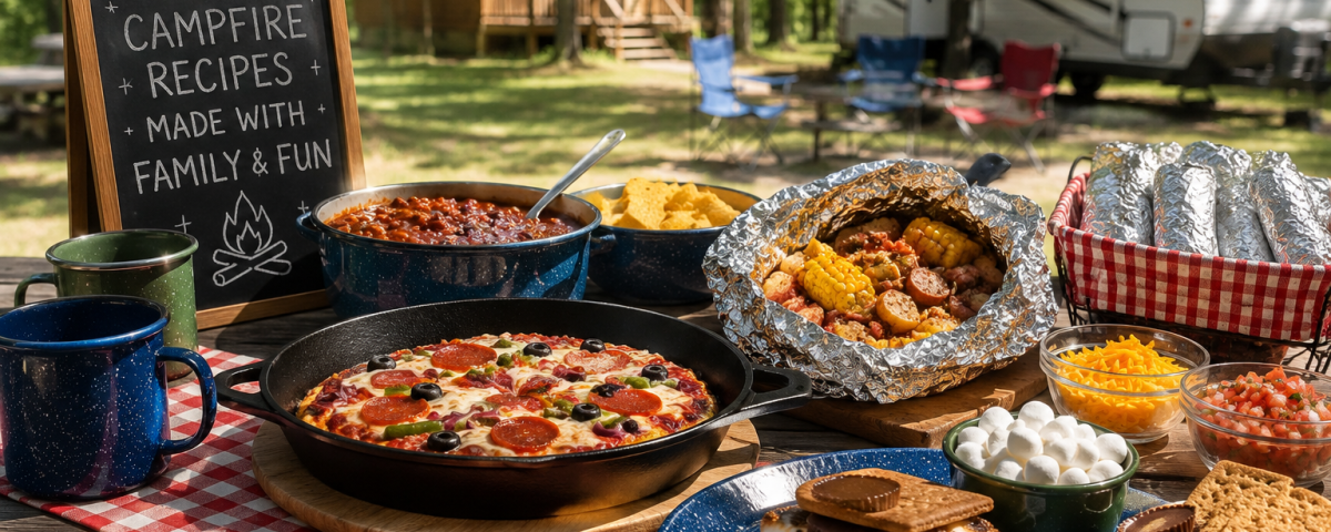 Campfire meal ideas and outdoor cooking setup at Jellystone Park™ Asheboro