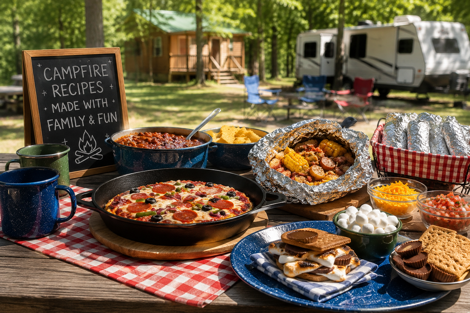 Campfire meal ideas and outdoor cooking setup at Jellystone Park™ Asheboro