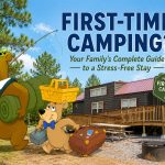 Yogi Bear and Boo Boo arriving at a cabin for a first-time family camping adventure at Yogi Bear's Jellystone Park Camp-Resort in Asheboro, North Carolina